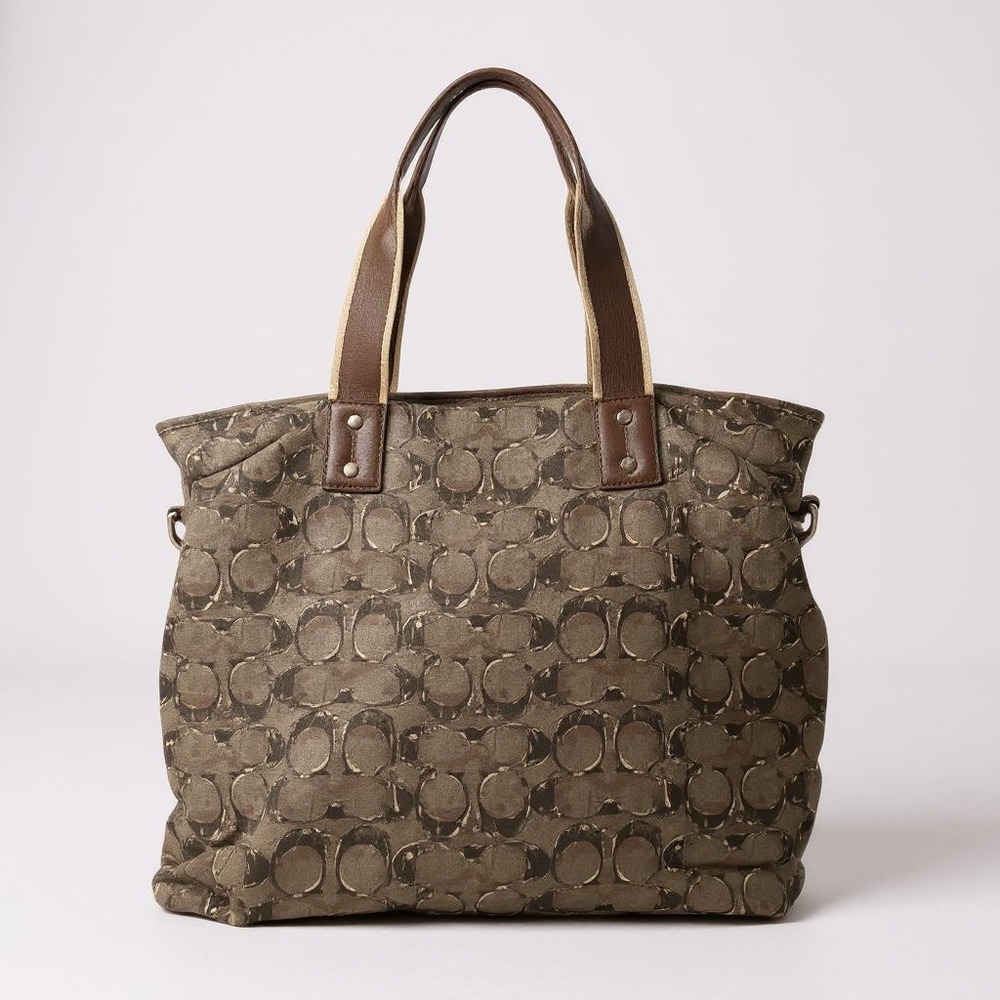 COACH Vintage Tote Bag Heritage Web Canvas Logo Print Olive + FREE Bag Charm 🎁‎